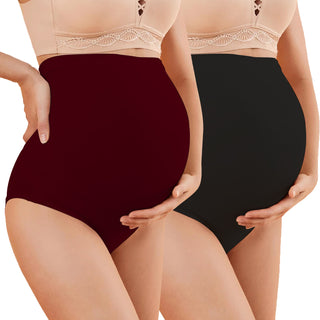 MATERNITY-MAROONBLACK- High Rise Maternity Hipster Brief.